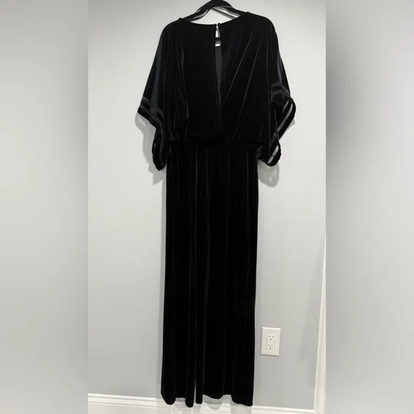 Jessica Howard Womens Black Velvet Wide-Leg Jumpsuit Size L - Picture 4 of 11